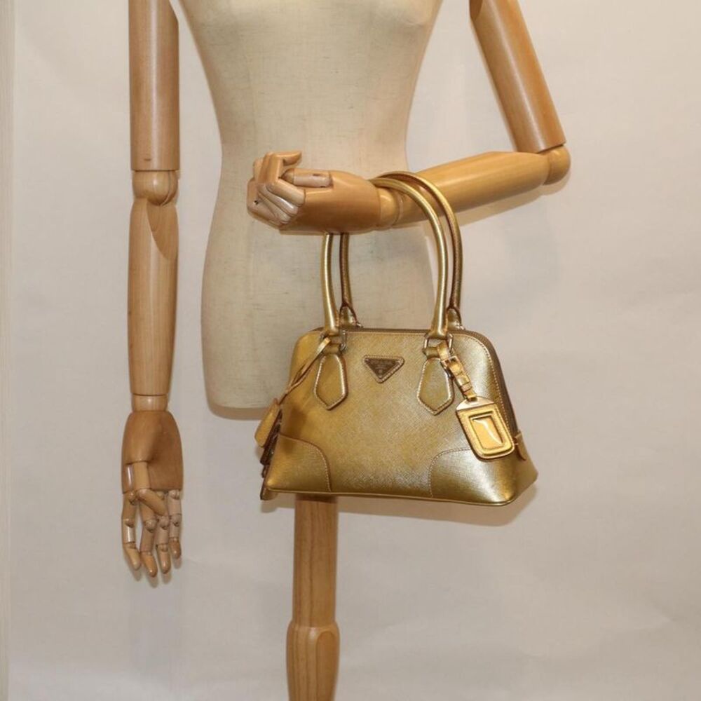 Prada Promenade Bag Saffiano Leather Gold Leather Handbag (Pre-Owned) - Picture 14 of 16
